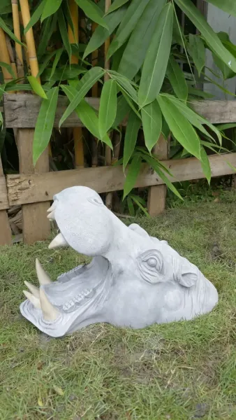 Zuberi - Nilpferdkopf mit offenem Maul, 50cm L | Steinguss 